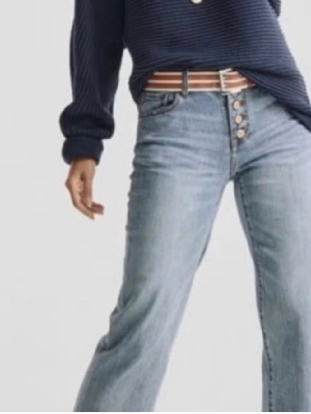CAbi Palm Beach Cropped High-Rise Button-Fly Jeans in Faded Blue